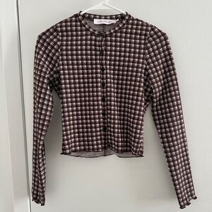 NWOT Lisa Says Gah Cocoa Plaid Long Sleeve Top